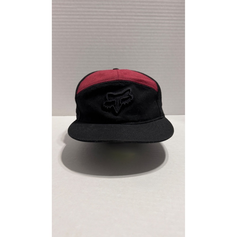 Fox Racing Hat Mens Black Burgundy Snapback 5 Panel Embroidered Logo OSFA